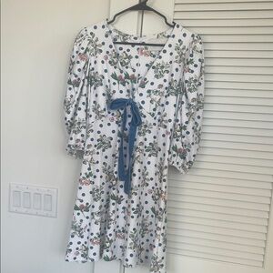 NWOT Floral palm beach Dress with Blue polka dots